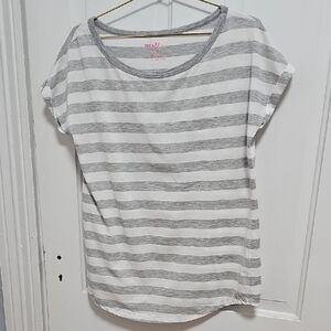 Gray and White Striped Women's Top